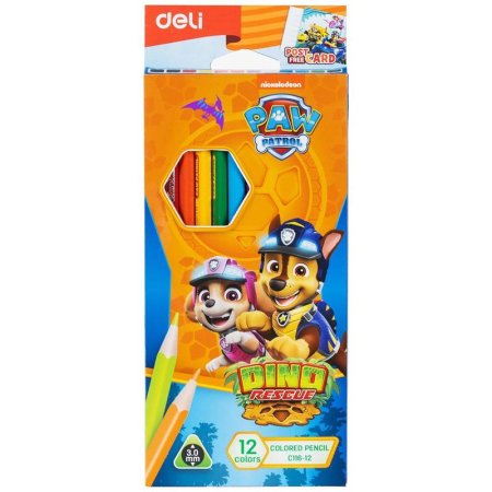 Карандаши цветные Deli Paw Patrol 12 цветов трехгранные с  открыткой-раскраской