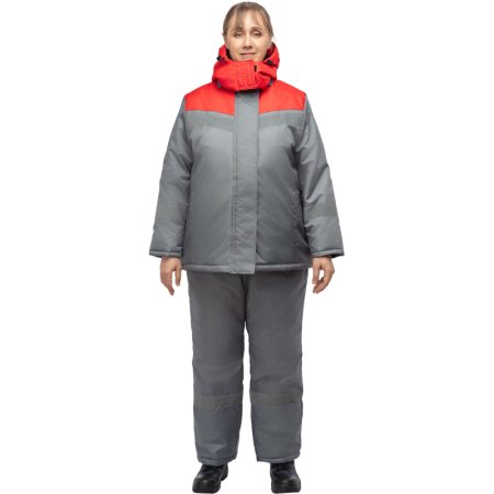 Куртка рабочая зимняя женская з46-КУ с СОП серая/красная из ткани  оксфорд (размер 40-42, рост 158-164)