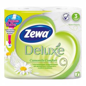Бумага туалетная Zewa Deluxe 3-слойная белая с ароматом ромашки (4 рулона в упаковке)