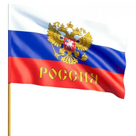 Флаг Россия с гербом 16х23 см с флагштоком (12 штук в упаковке)