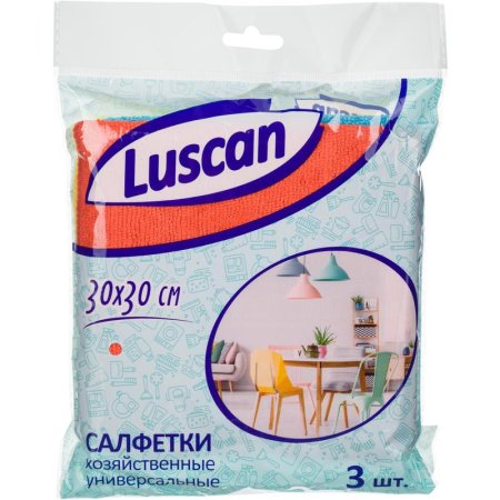 Салфетки хозяйственные Luscan микрофибра 30х30 см 300 г/кв.м 3 штуки в  упаковке