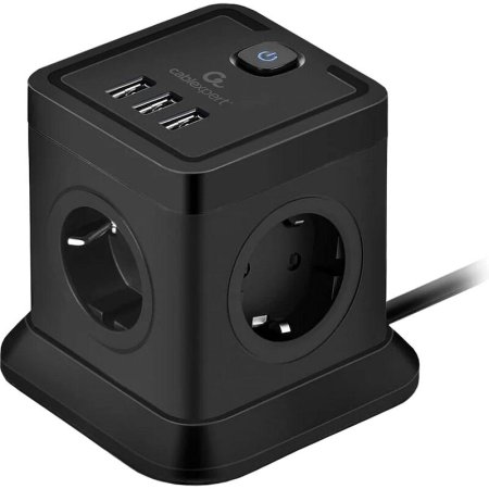 Сетевой фильтр Cablexpert Tower на 4 розетки 2 метра + 3 USB  (TWR-4-U3-B-2)
