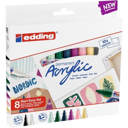 Набор акриловых маркеров Edding Start Mini 8 цветов (толщина линии 1-2 и 2-3 мм) + набор открыток