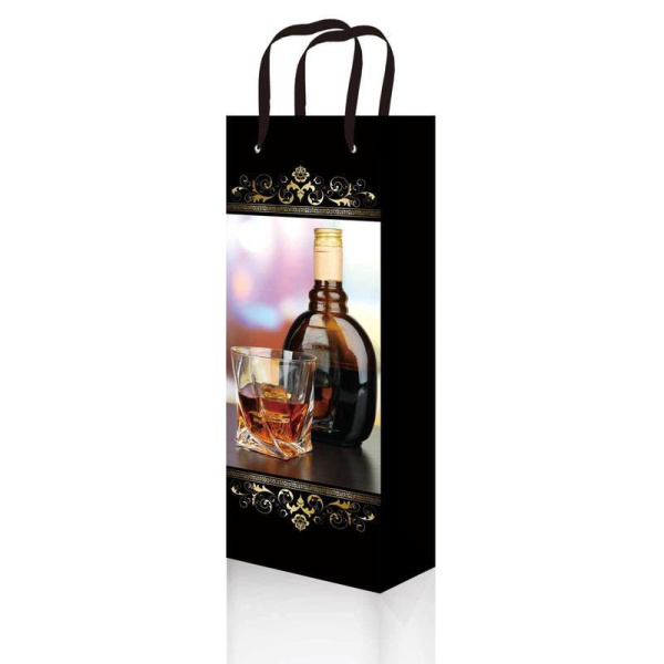 Пакет подарочный ламинированный под бутылку (36x12x10 см, 10 штук в упаковке, BPremium-433/437)