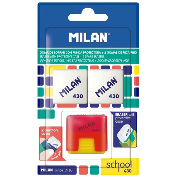 Ластик Milan School 430 каучуковый 28x28x12 мм (3 штуки в упаковке, в  ассортименте)