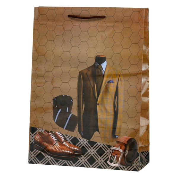Пакет подарочный бумажный Мужская тематика Fashion (32x44x11 см)