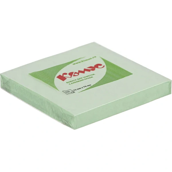 Стикеры Комус 76x76 мм пастельные салатовые (1 блок, 100 листов)