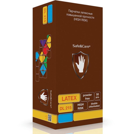 Перчатки медицинские смотровые латексные Safe and Care High Risk DL 215  нестерильные неопудренные синие размер XL (50 штук в упаковке)