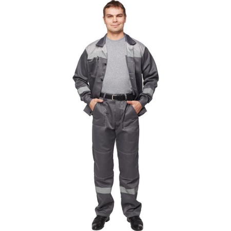 Костюм рабочий летний мужской л22-КБР с СОП темно-серый/светло-серый (размер 56-58, рост 194-200)