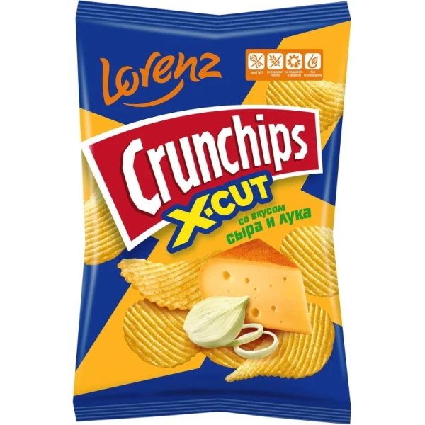 Чипсы Lorenz Crunchips X-Cut со вкусом сыра и лука рифлёные 130 г
