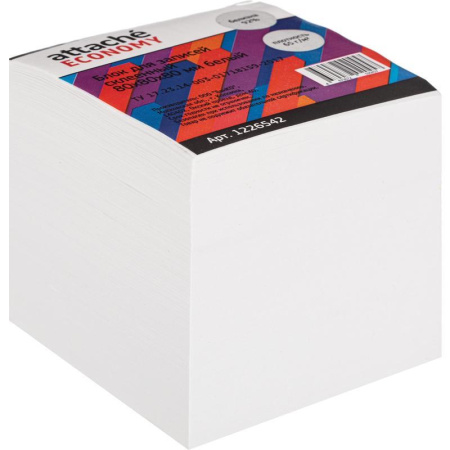Блок для записей Attache Economy 80x80x80 мм белый проклеенный (плотность 65 г/кв.м)