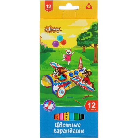 Карандаши цветные №1 School Шустрики 12 цветов трехгранные Карандаши цветные №1 School Шустрики 12 цветов трехгранные
