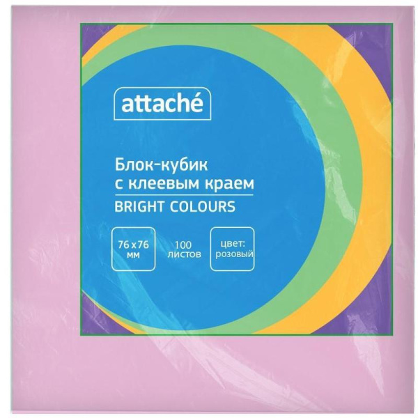 Стикеры Attache Bright colours 76х76 мм пастельные розовые (1 блок,100  листов)