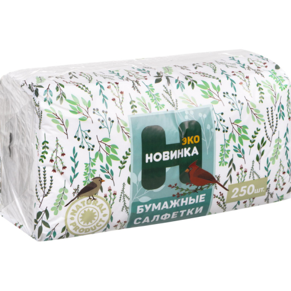 Салфетки бумажные Новинка ЭКО 1-слойные 24x24 см (250 листов в пачке)