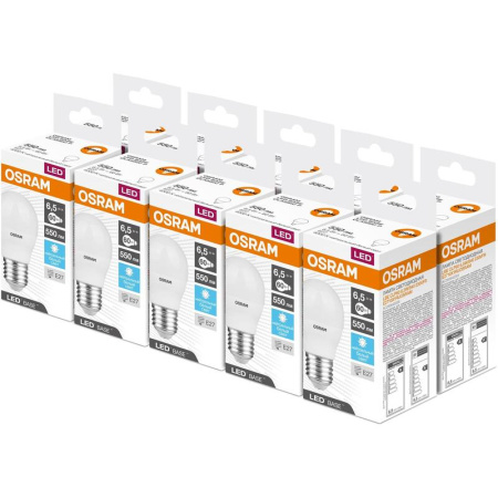 Лампа светодиодная Osram 6.5 Вт E27 (Р, 4000 К, 560 Лм, 220 В,  4058075527805)