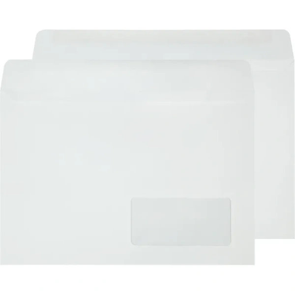 Конверт С5 (162х229 мм) 80 г/кв.м белый декстрин с окном справа снизу (1000 штук в упаковке)