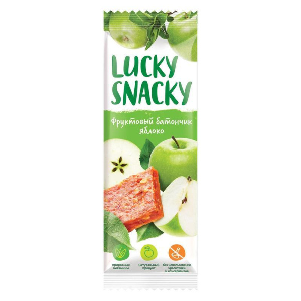 Батончик фруктовый Lucky Snacky яблочный (24 штуки по 30 г)