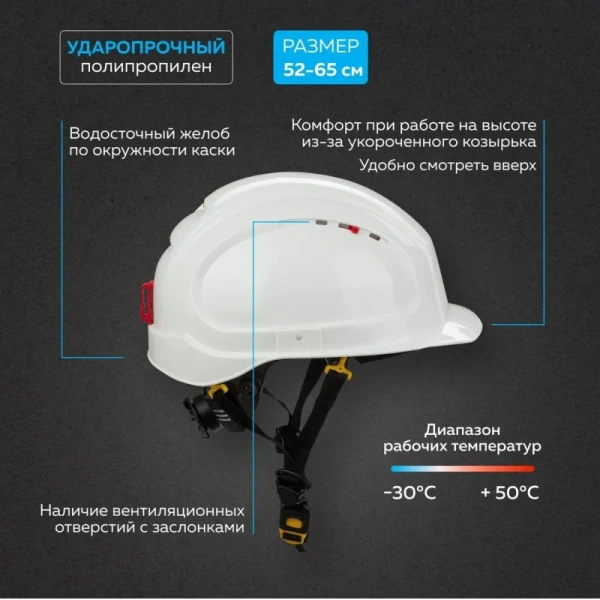 Каска защитная для работ на высоте TOPFORT Универсал 301 белая с  храповым механизмом