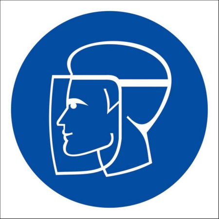 Знак безопасности Работать в защитном щитке  M08 (200х200 мм, пленка ПВХ)
