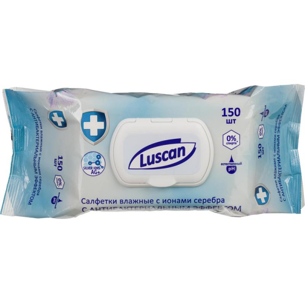 Влажные салфетки антибактериальные Luscan 150 штук в упаковке