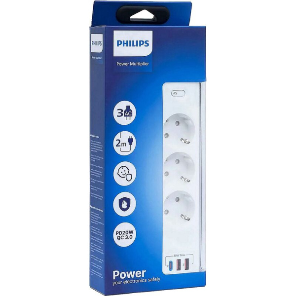 Сетевой фильтр Philips CHP4336WB/51 на 3 розетки 3 метра + 2 USB