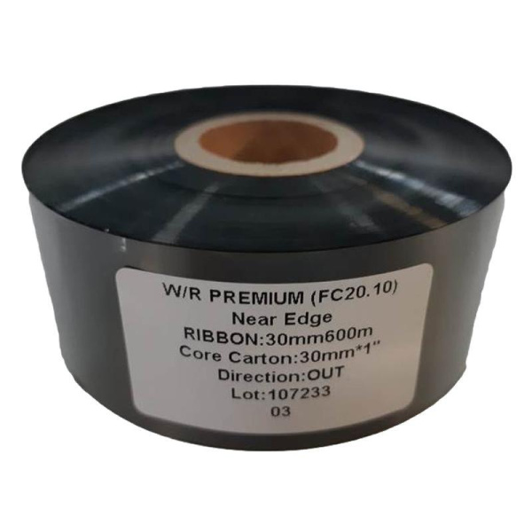 Риббон Wax/Resin Premium black 30 мм х 600 м OUT (диаметр втулки 25.4  мм)