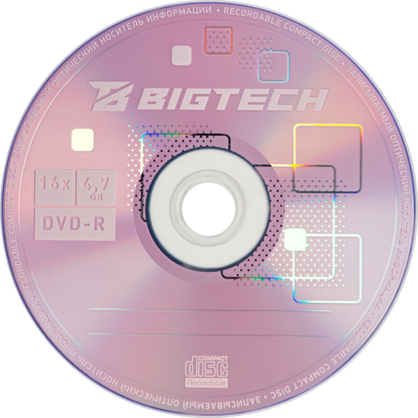 Диск DVD-R BigTech 4.7 ГБ 16x конверт YDVDRB005