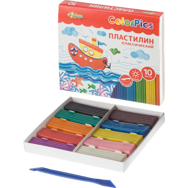 Пластилин классический №1 School ColorPics 10 цветов 200 г со стеком