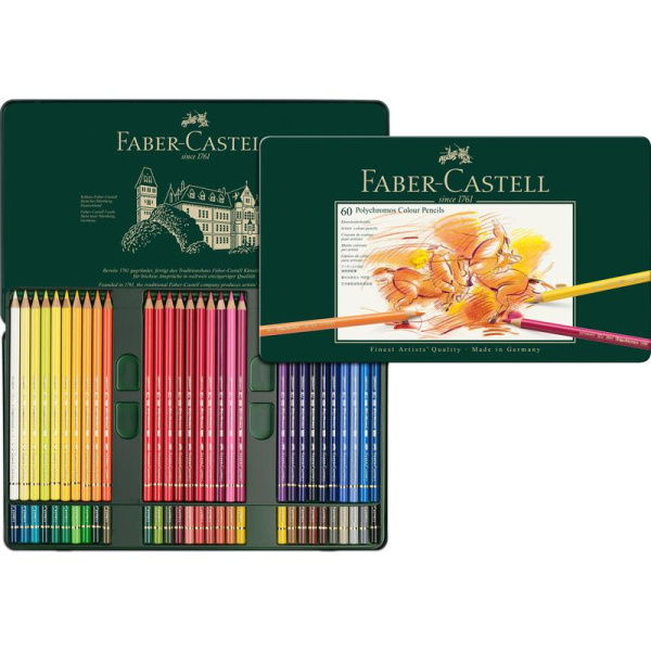 Карандаши цветные Faber-Castell Polychromos 60 цветов в металлической упаковке