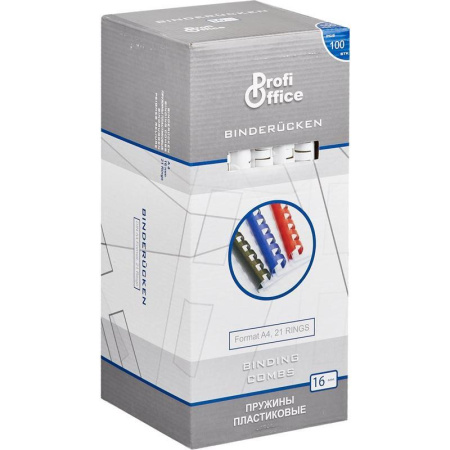 Пружины пластиковые ProfiOffice (А4, диаметр 16 мм, от 110 до 130 листов, белый, 100 штук в упаковке)