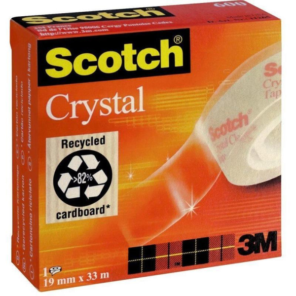 Клейкая лента канцелярская Scotch Crystal прозрачная 19 мм х 33 м