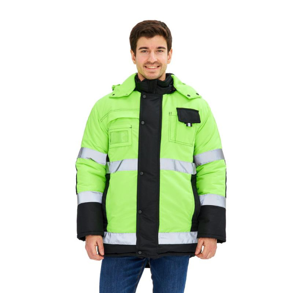 Куртка рабочая зимняя мужская 344-КУ черная/лимонная (размер 44-46, рост  170-176)