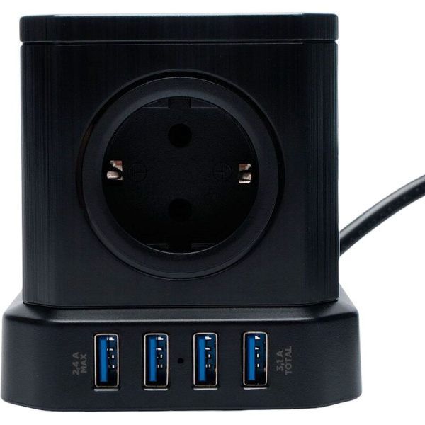Сетевой фильтр Cablexpert Tower на 5 розеток 3 метра + 4 USB  (TWR-5-U4-B-3)