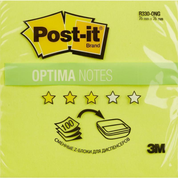 Стикеры Post-it Optima 76x76 мм Z-сложения зеленые неоновые 100 листов