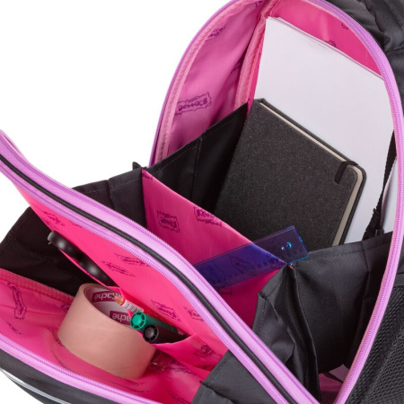 Ранец Комус Класс Light Smile черный (цветы) с двумя отделениями