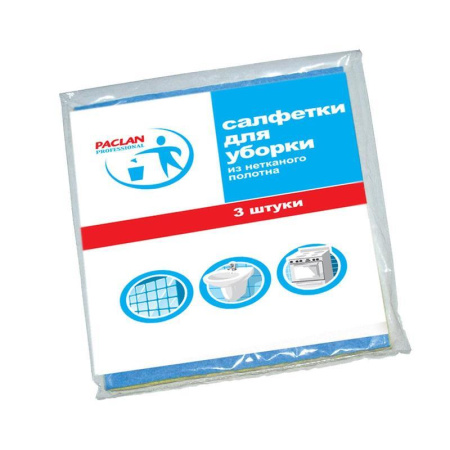 Салфетка для уборки из нетканого полотна Paclan 30х38 см (3 штуки в упаковке) Салфетка для уборки из нетканого полотна Paclan 30х38 см (3 штуки в упаковке)