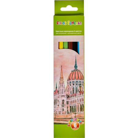 Карандаши цветные 6 цветов шестигранные (пластиковый корпус)