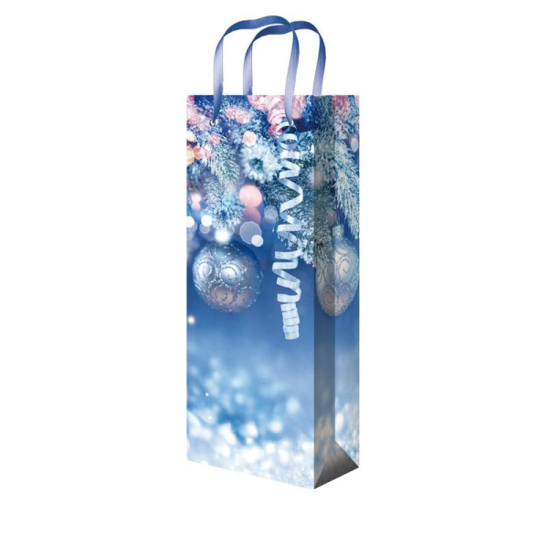 Пакет подарочный ламинированный новогодний под бутылку (36.2x12.3x7.8  см, 10 штук в упаковке)
