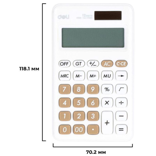 Калькулятор настольный Deli M120 12-разрядный белый 118.1x70.2х11 мм