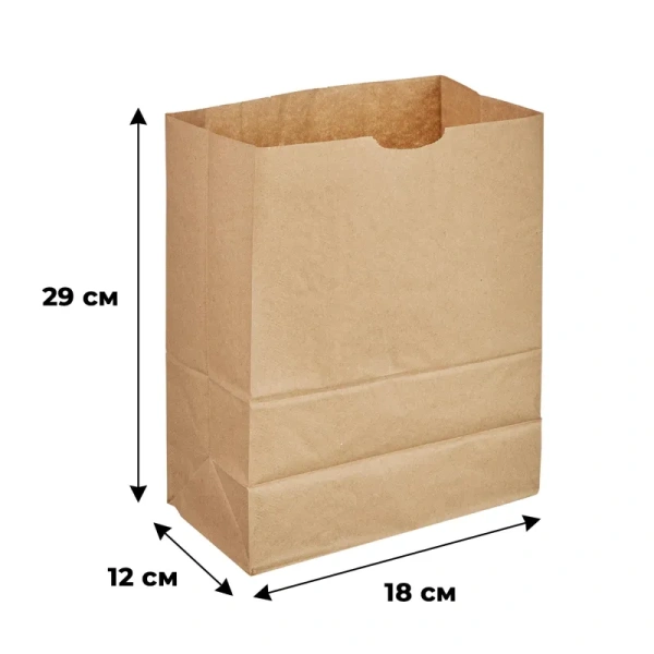Крафт-пакет бумажный коричневый 18x12х29 см 50 г/кв.м био (1000 штук в   упаковке)
