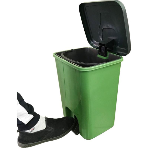 Контейнер-бак мусорный 25 л пластиковый с педалью и крышкой зеленый