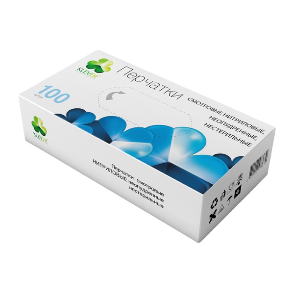 Перчатки медицинские смотровые нитриловые Klever нестерильные  неопудренные голубые размер L (100 штук в упаковке)