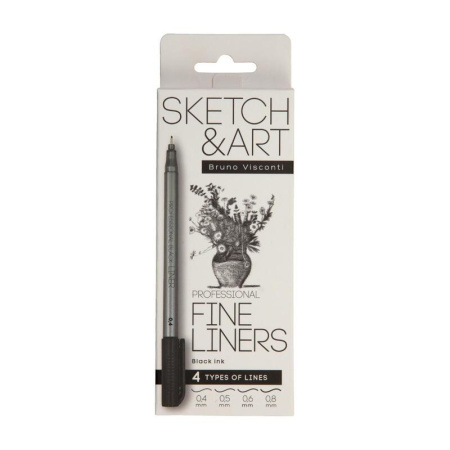 Набор линеров Sketch&Art черные (4 штуки в упаковке, толщина линии  0.4, 0.5, 0.6 и 0.8)