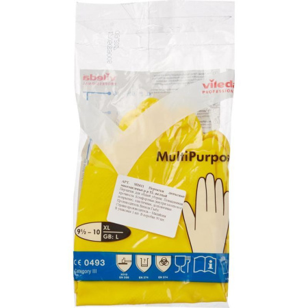 Перчатки латексные Vileda Professional Многоцелевые желтые (размер 9.5-10, XL, артикул производителя 102591)