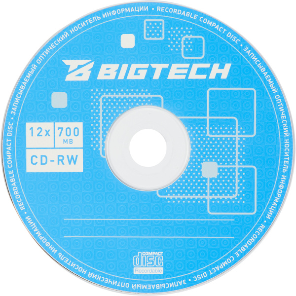Диск CD-RW BigTech 700 МБ 12x cake box YCDRWB001 (50 штук в упаковке)