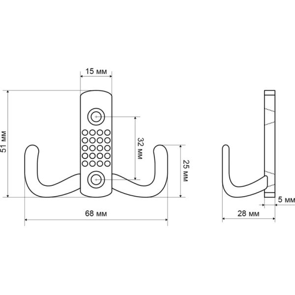 Вешалка настенная Стандарт 212 B GP золото (68х28х51 мм, 2 крючка)
