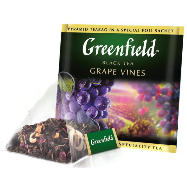 Чай Greenfield Grape Vines черный с ароматом  винограда/смородины/гибискуса 20 пакетиков