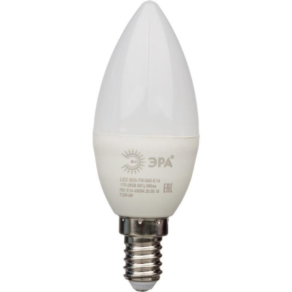 Лампа светодиодная Эра 7Вт E14 свеча мини 4000 К нейтральный белый свет