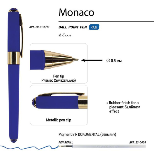 Ручка шариковая неавтоматическая Bruno Visconti Monaco синяя   (синий/фиолетовый корпус, толщина линии 0.4 мм)