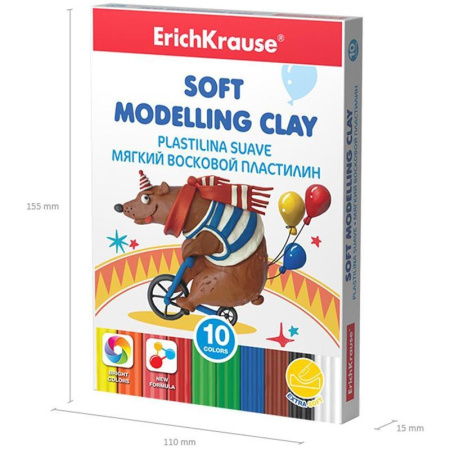 Пластилин восковой ErichKrause 10 цветов со стеком 130 г